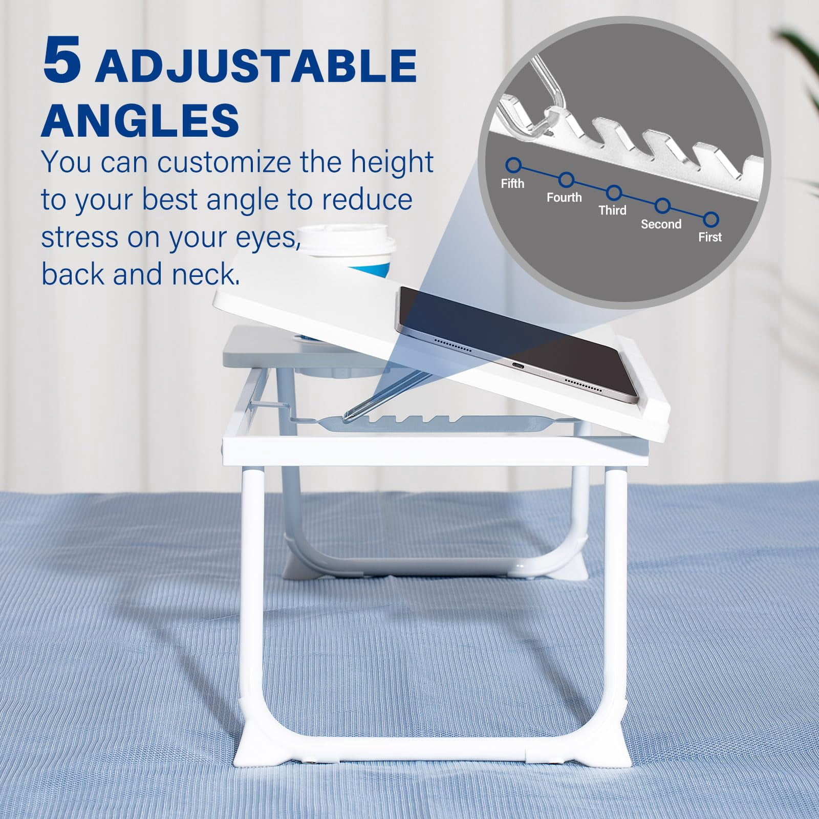Laptop Desk For Bed Couch  Adjustable Foldable Table With Cup Holder Breakfast Serving Tray Portable Lap Stand Working Reading Writing Eating Gaming In Sofa Floor(white)