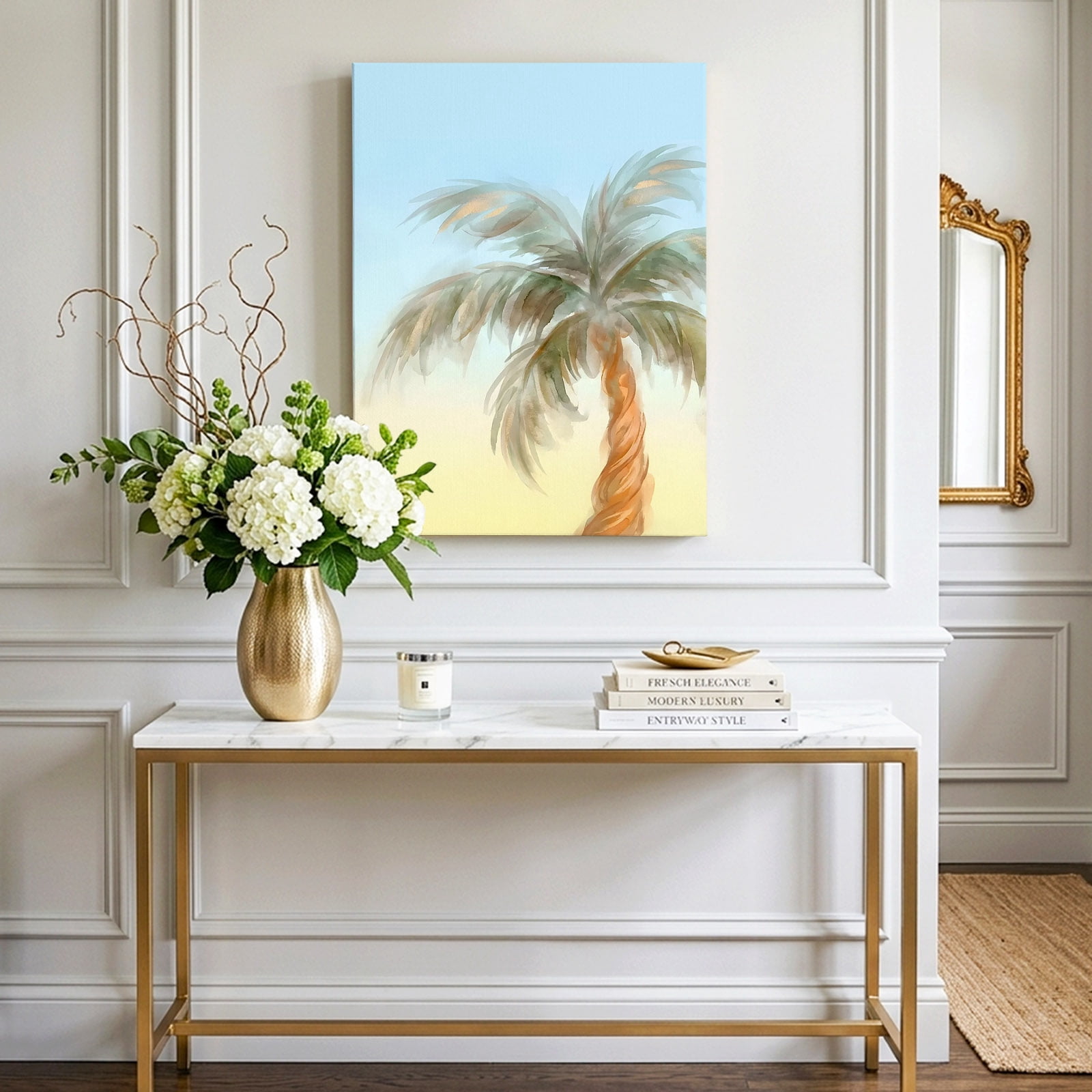 Summer Palm Tree Canvas Wall Art for Living Room, Coastal Tropical Plant Watercolor Texture Poster Print Painting for Bedroom Office Home Decoration Wall Pictures Prepare To Hang 22"x28"