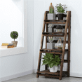 thumbnail image 3 of Renwick 4 Tier Foldable Wooden Plant Display Stand for Indoors Outdoors, Natural Wood, 3 of 6