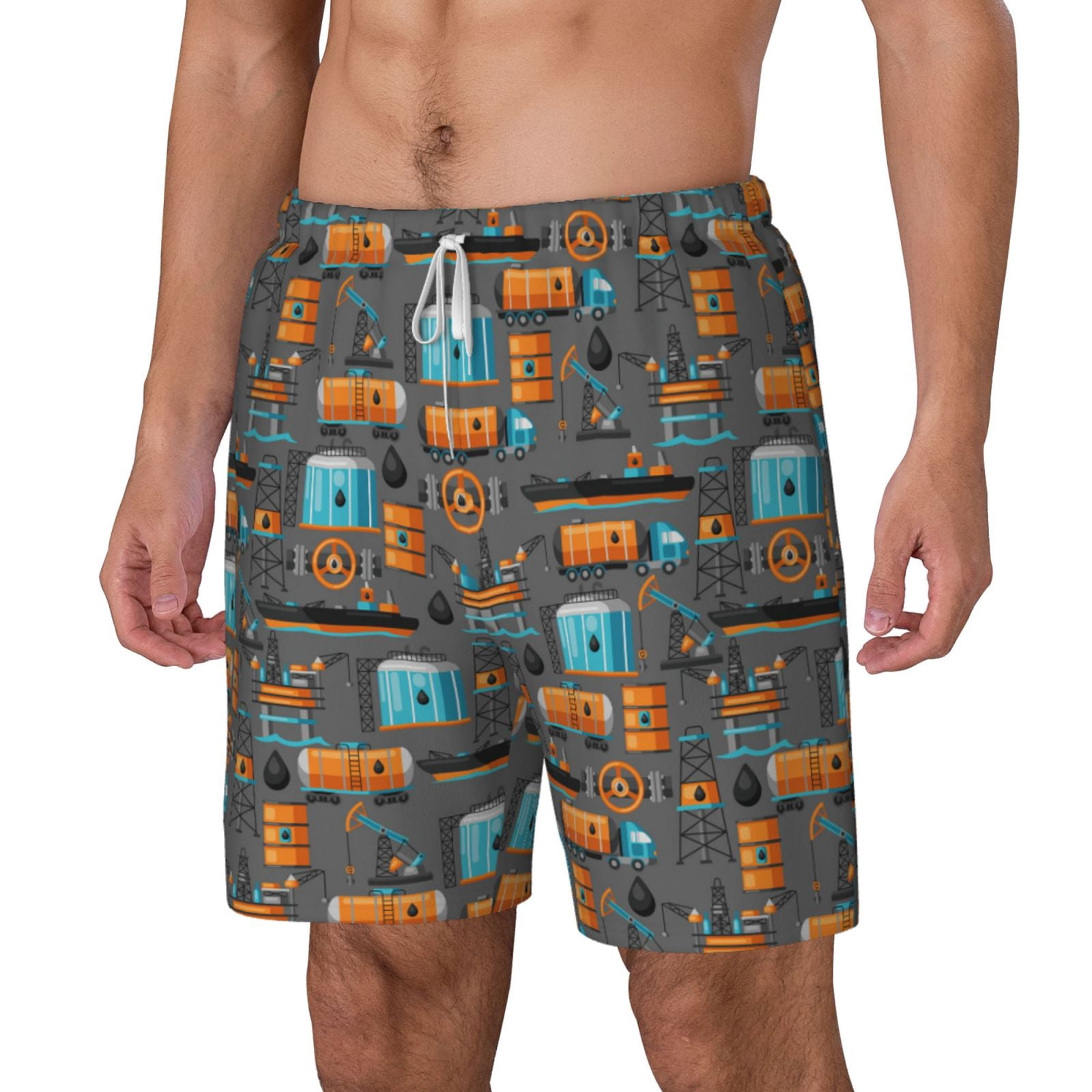 Xecao Industrial Transportation for Men's Swimming Trunks Swim Trunks Quick Dry Swim Shorts with Mesh Lining Funny Swimwear Bathing Suits