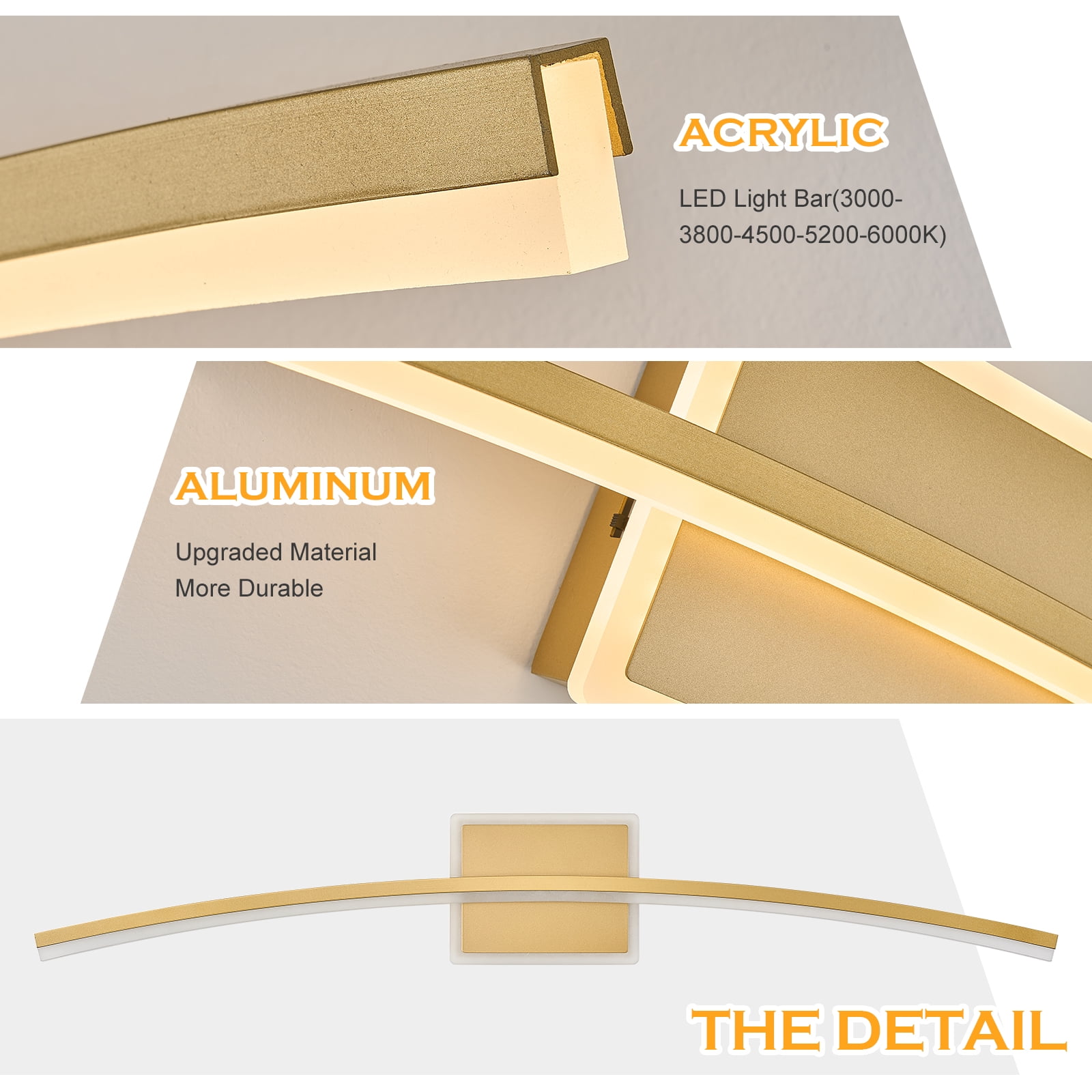 Modern LED Vanity Light Gold LED Bathroom Light Fixtures Over Mirror Wall Lighting for Bathroom, Dimmable Long Vanity Light for Bathroom Living Dining Room(5CCT 31.5Inch)