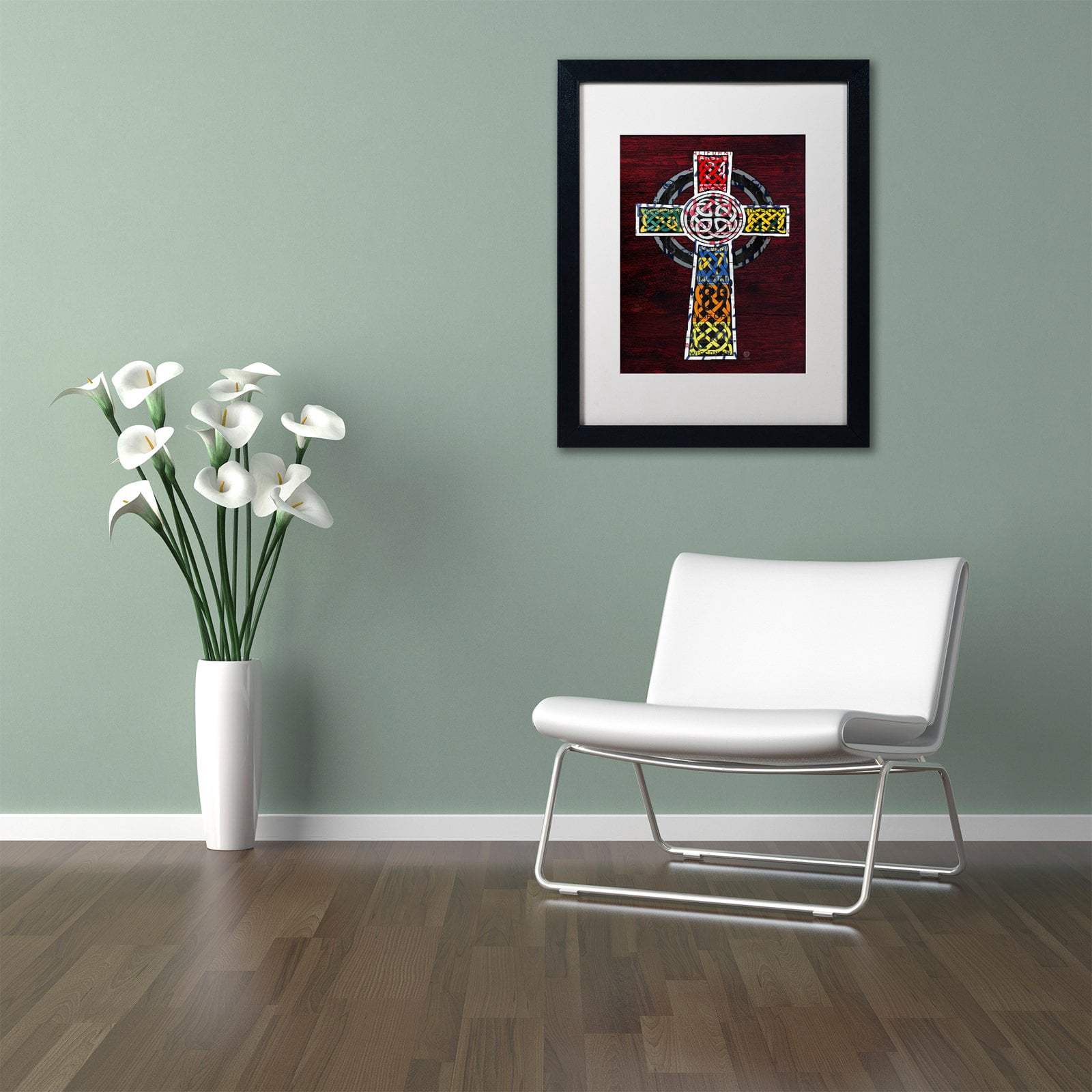 Trademark Fine Art 'Celtic Cross' Canvas Art by Design Turnpike, White Matte, Black Frame