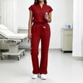 thumbnail image 4 of IUYRTFE Women V Neck Short Sleeve Scrub Set Side Slit Pants with Pockets for Healthcare Clinic Daily Wear, 4 of 9