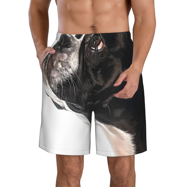 Fotbe Black And White Boston Terrier Trajes de Baño Estampados para Hombre, Shorts de Verano de Secado Rápido, Ropa de Playa, Bañadores-3X-Large