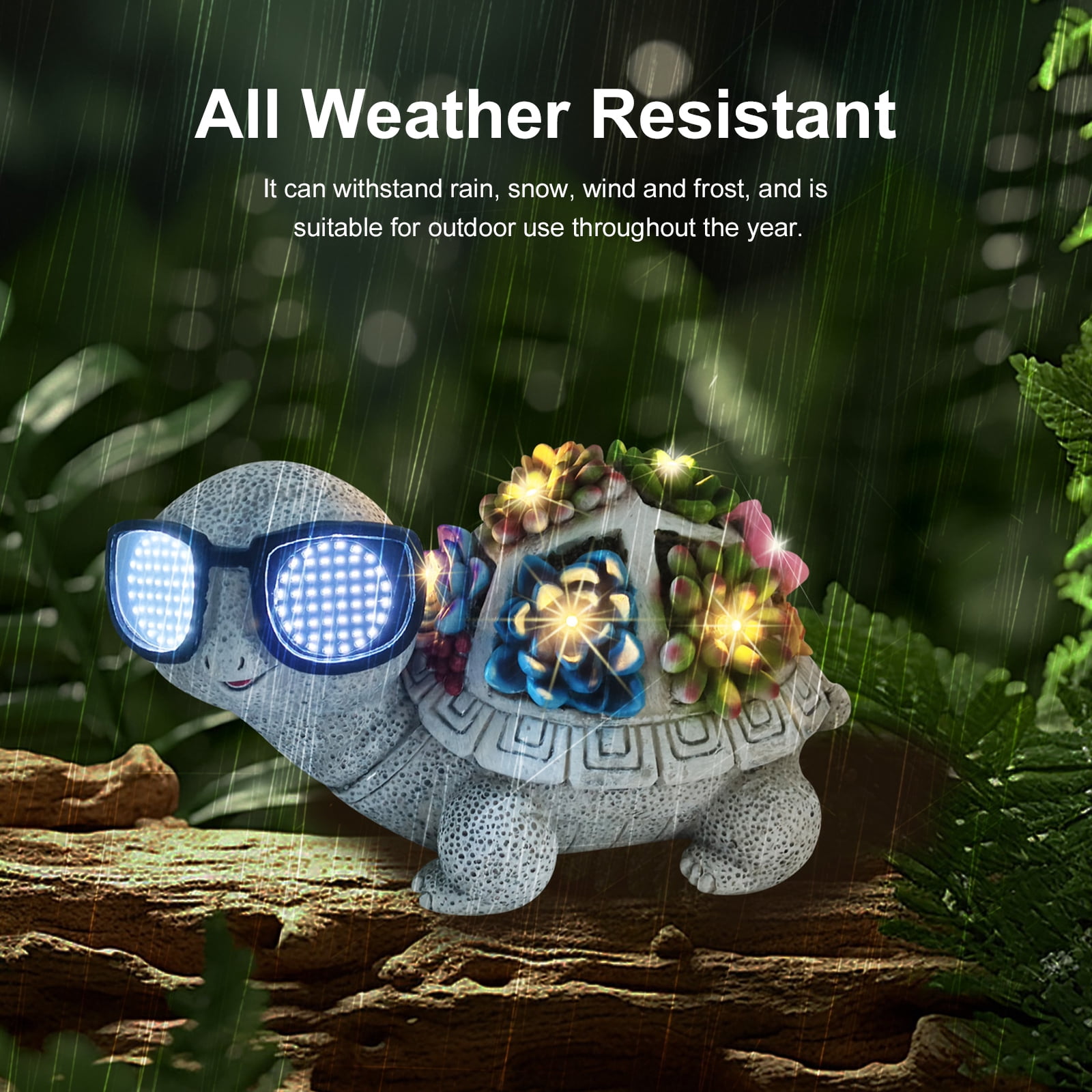 HAHUT Large Solar Garden Statues Decor with 7 LED, Turtle with Sunglasses & Succulent Figurine Ornaments for Patio, Balcony, Yard, Lawn Decor