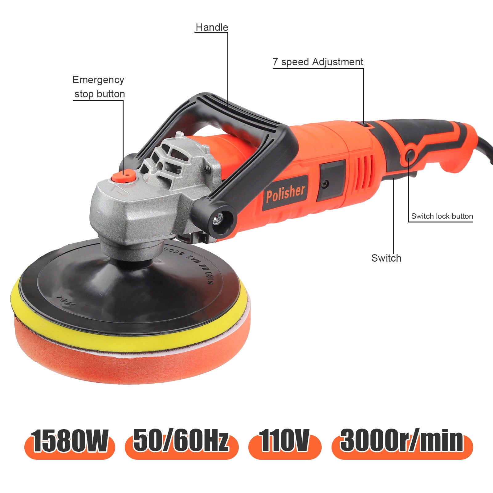 LineYDI Mini Cordless Buffer Polisher 7ich Buffer Polishing Car Polisher Waxing Tool Set 7" 1580W