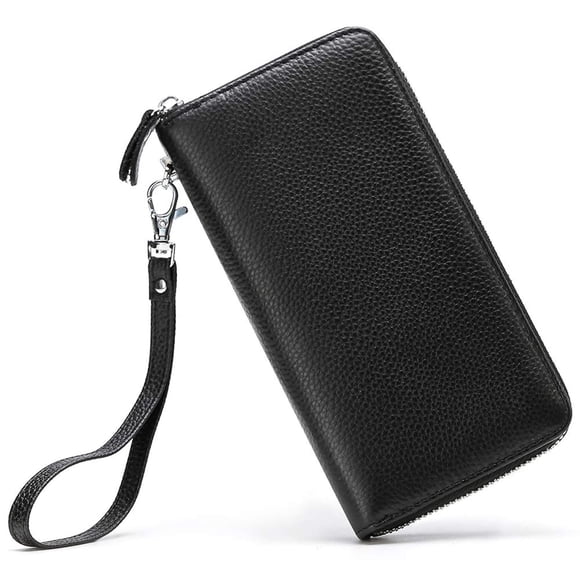 Portafolios Moflycom para Mujer con Bloqueo RFID de Piel Auténtica Negro Large