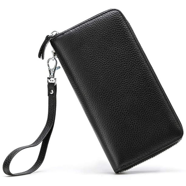 Portafolios Moflycom para Mujer con Bloqueo RFID de Piel Auténtica Negro Large