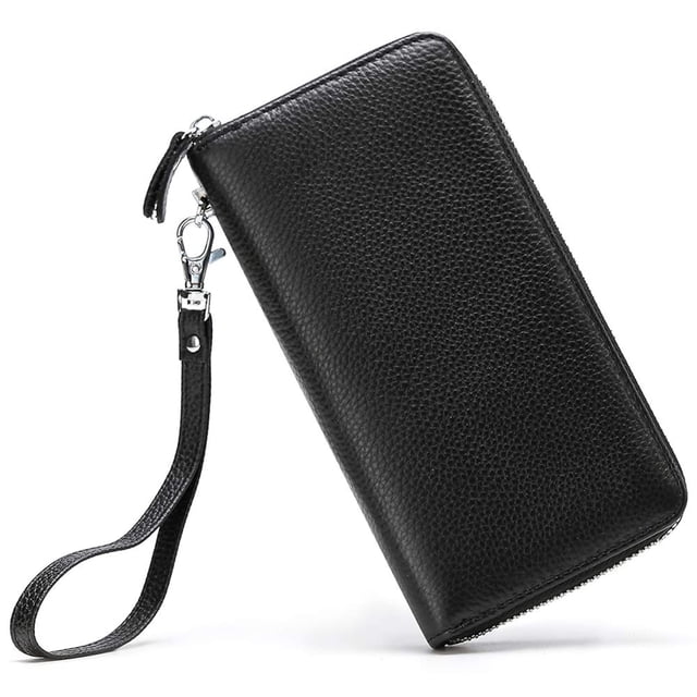 Portafolios Moflycom para Mujer con Bloqueo RFID de Piel Auténtica Negro Large