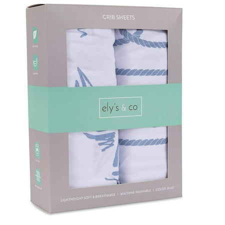 UPC: 0851490007853 | Crib Sheet Set 100% Jersey Cotton 2 Pack – Blue Nautical Print