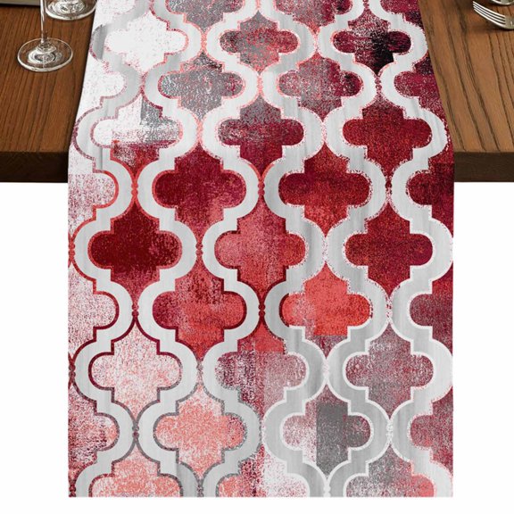 Red Morocco 60 Inch Table Runner, Rustic Country Smear Street Mottled Art Farmhouse Dresser Scarf Cotton & Linen Tablerunner for Dining/Kitchen Island/Holiday Party Décor 13" x 60"