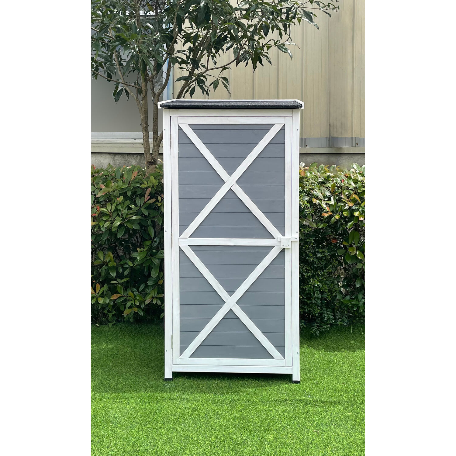 Buy Hanover Outdoor Wooden Storage Shed with Shelves in Grey 1.7 Ft. W