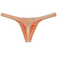 thumbnail image 2 of Botmois Men Gloss Bikini Thong Underwear Elastic Bulge Pouch Underpants Classics Wet Look T-back Light Orange XL, 2 of 3