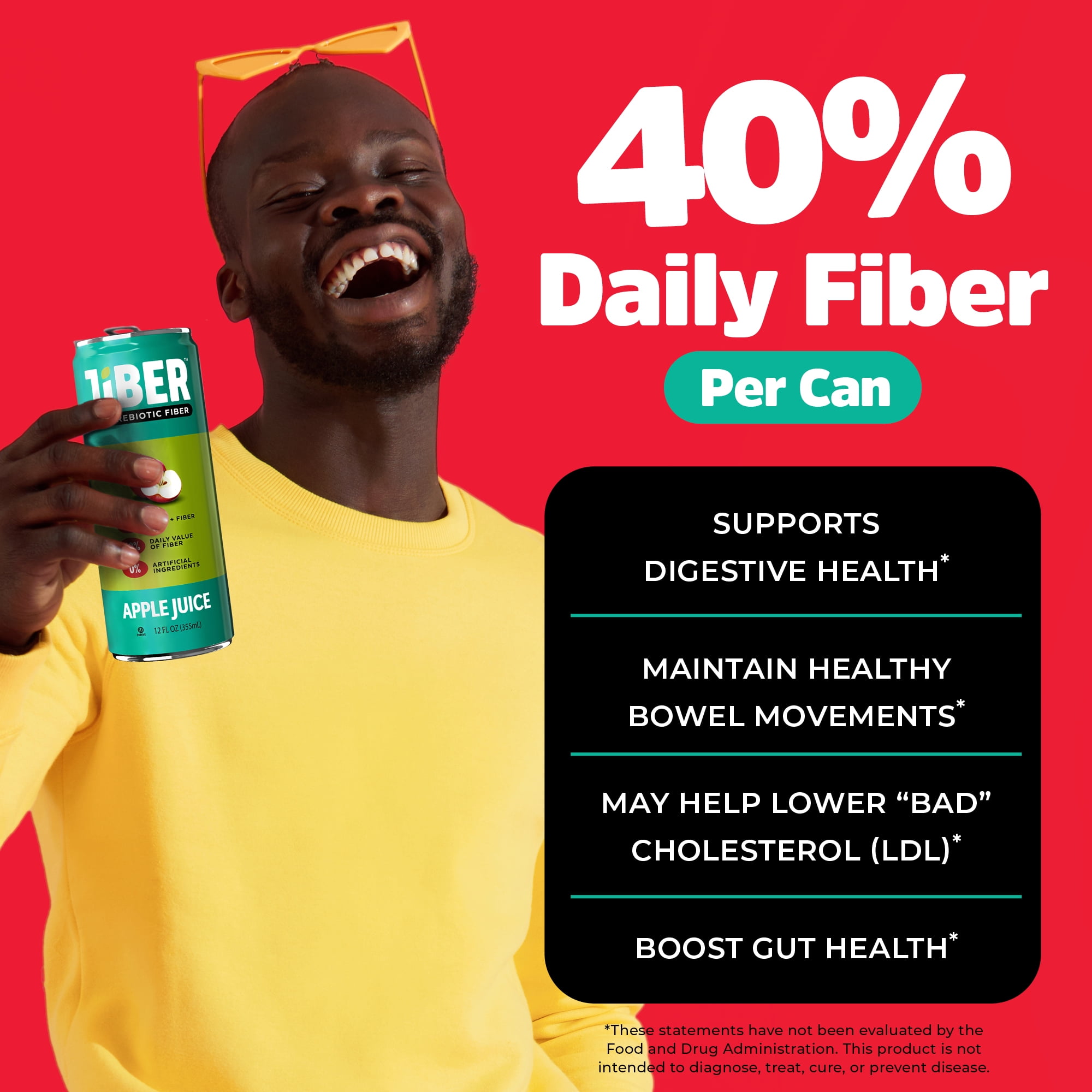 JIBER High Fiber Apple Juice Drink - No Sugar Added - 12 fl oz Apple Juice Cans with 40% Daily Fiber Supplement - Prebiotic Drink- Healthy Drinks for Kids - Juice for Teens, Adults & Seniors -12 pack