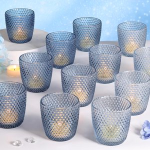 Colored Blue Votive Candle Holder 12pcs Glass Tealight Candle Holder