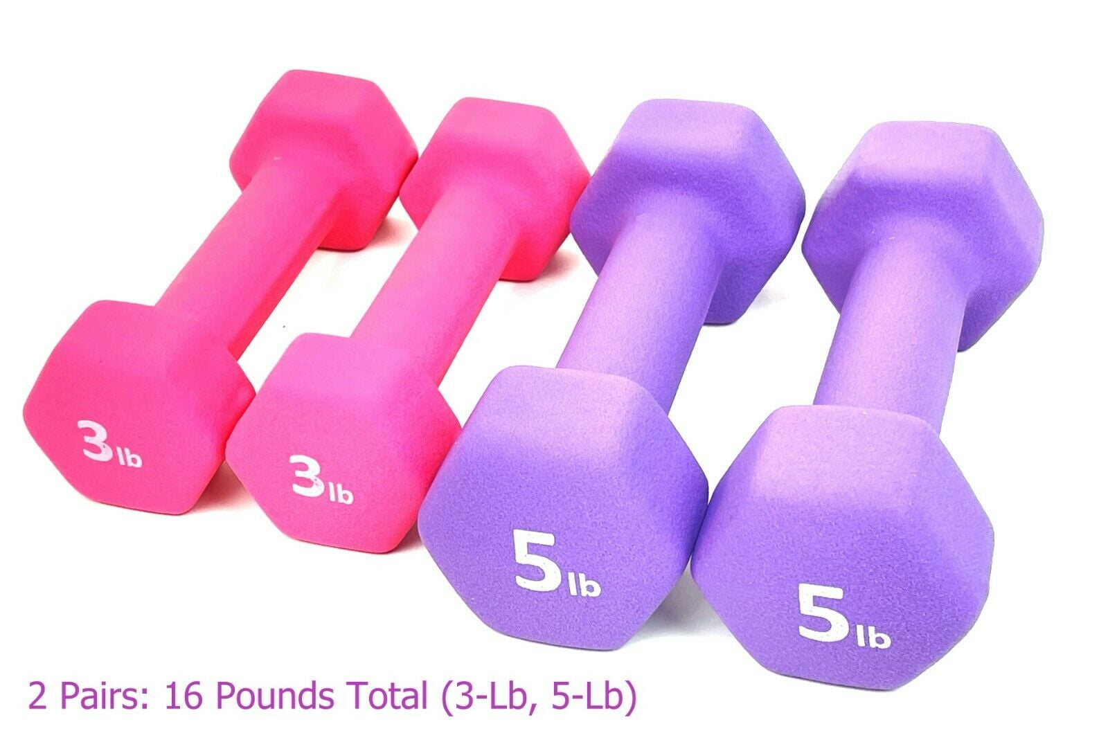 Rainforest Basics 2 Pairs (3 lb + 5 lb) Neoprene Hex Dumbbell Hand