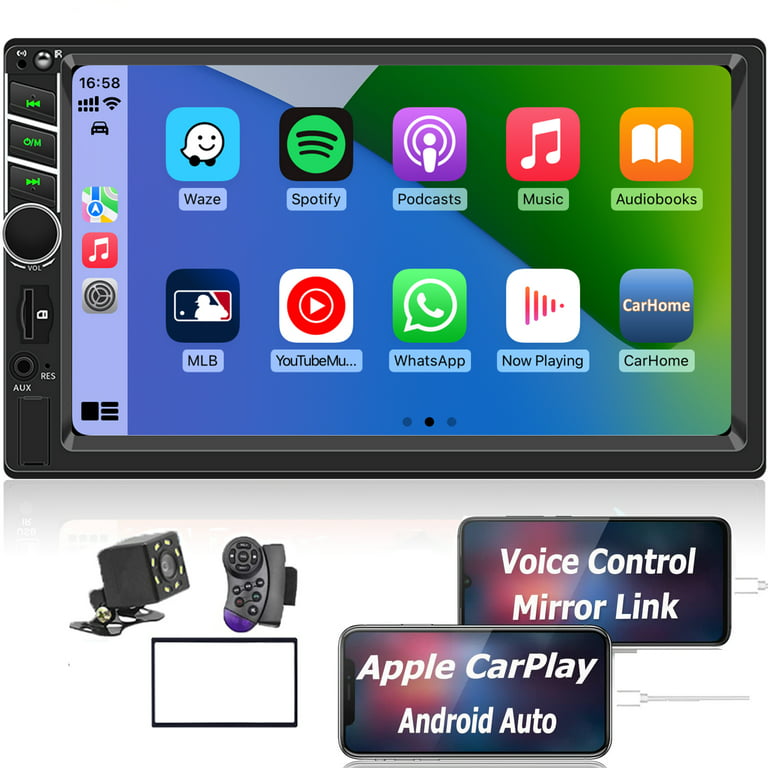Carplay and Android Auto Double Din Car Stereo 7 Inch Touch Radio with Bluetooth MP5 Video Audio Play Support FM/AM/Backup Camera Include/Remote Control - Walmart.com