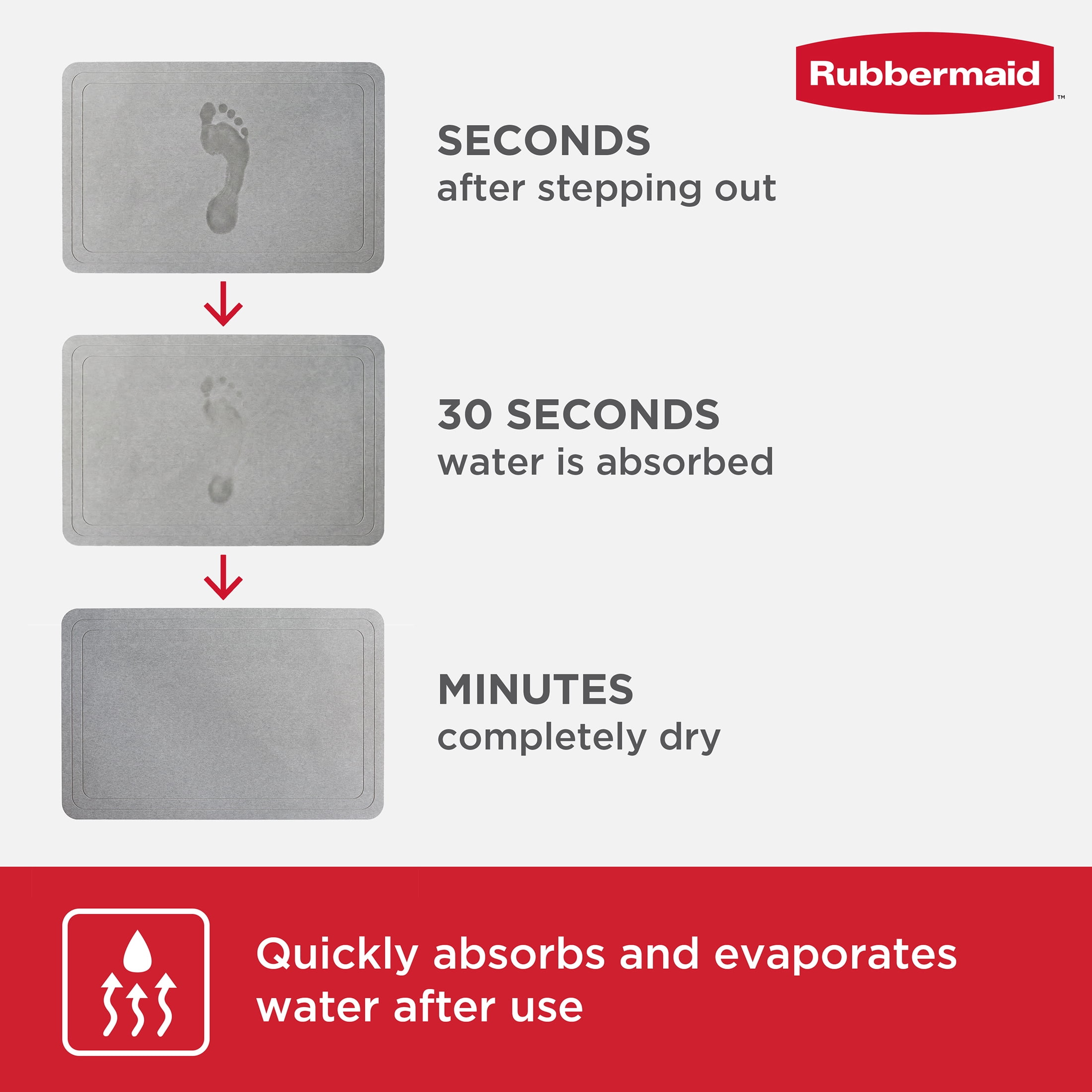 Rubbermaid Gray Stone Bath Mat, Diatomaceous Earth Shower Mat, Non-Slip, Absorbent, Quick Drying, for Bathroom Floor, 23.6" x 15.3"