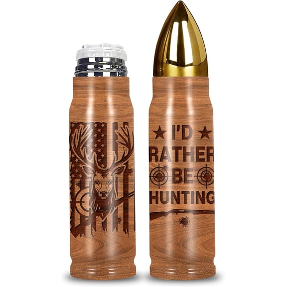 Hunting Gifts For Men, Gun Deer Water Bottle, Dather Hunt Bullet Tumbler With Lid 17 Oz, Deer Hunting Gear For Men, Birthday Gifts Christmas Travel Coffee Tumbler