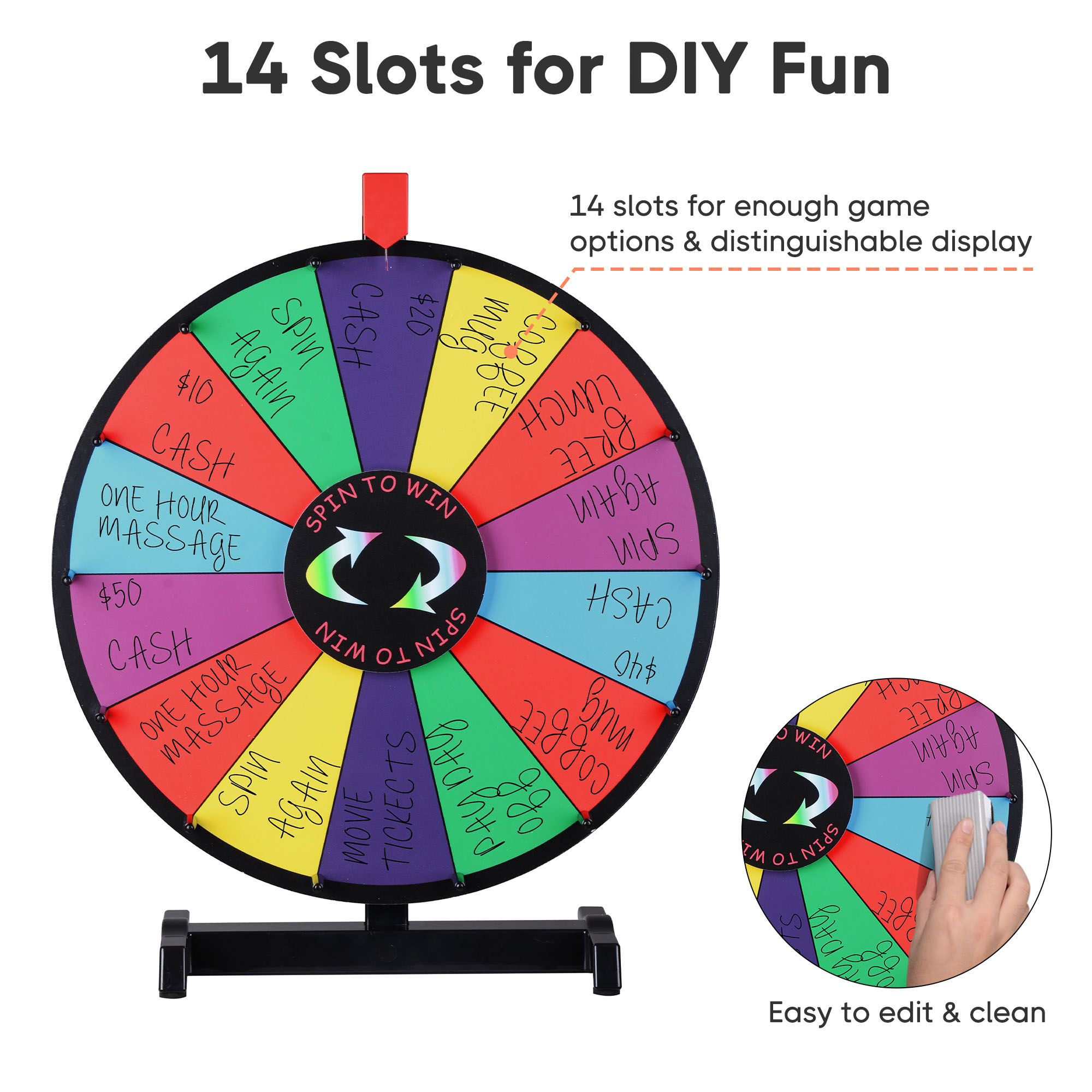 Winspin 18 Inch Tabletop Color Prize Wheel 14 Slots Editable Fortune