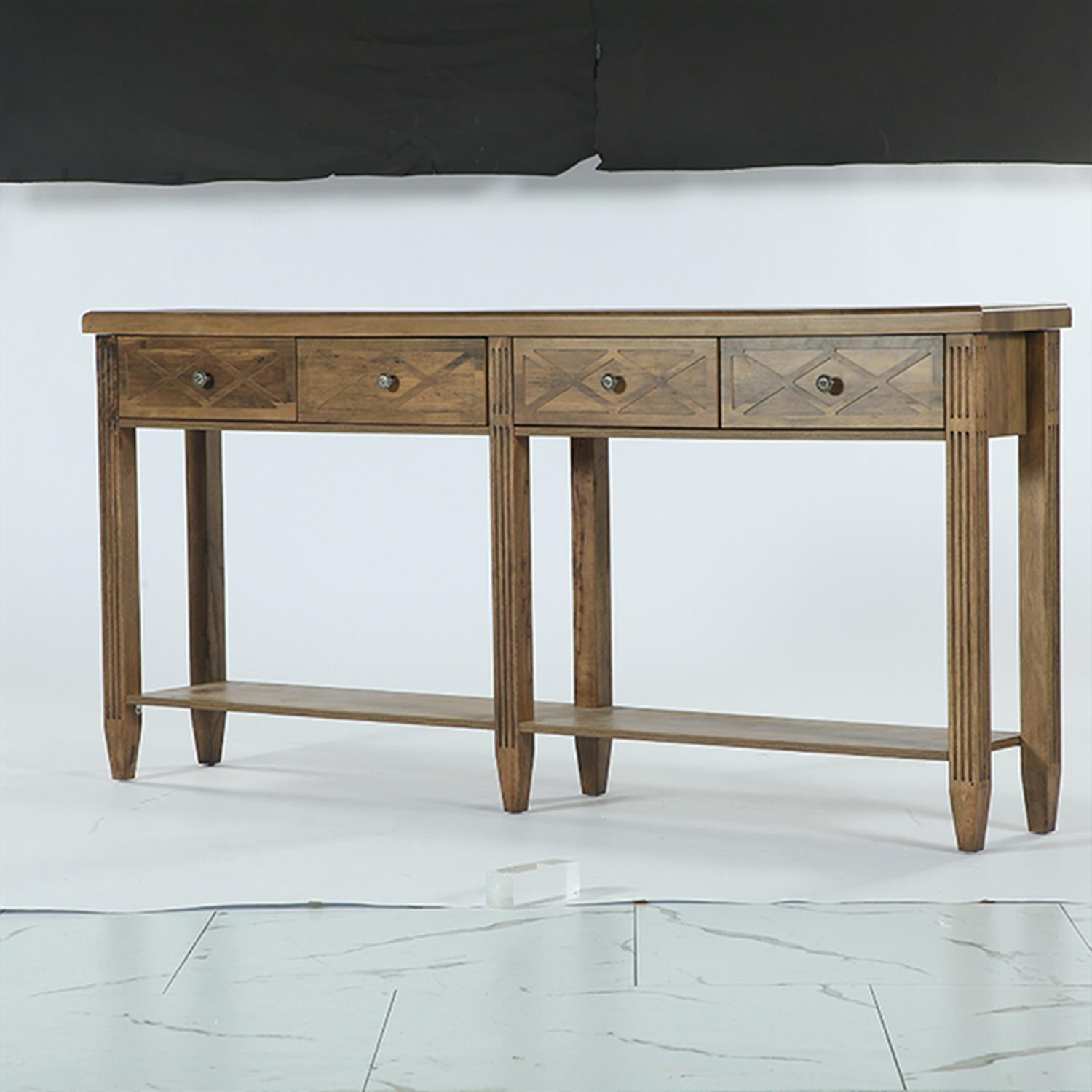 Demi Bonn 70.8" Console Table, 4 - Drawer Farmhouse Sofa Tables with Bottom Storage Tribesigns, Foyer Display Table, Brown