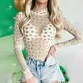 thumbnail image 5 of Rompers for Women Green Bodysuit St Patricks Day Women's Irish Shamrock Bodysuit Turtle Neck Sheer Mesh Long Sleeve Tops Body Suit Jumpsuit Slim Fit Lightweight(Beige,XL), 5 of 7