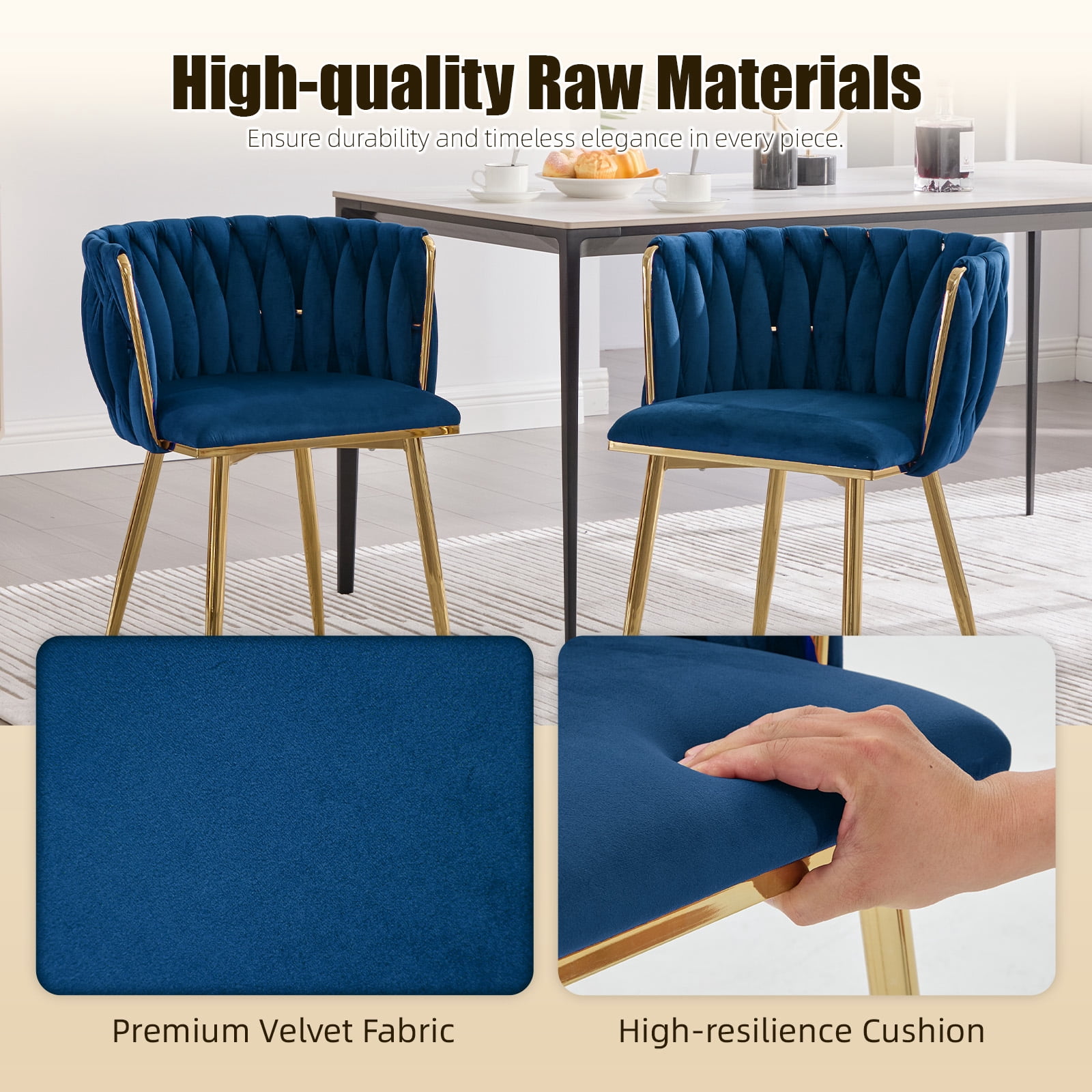 MOONMISS Dining Chairs Set of 6 with Metal Legs for Kitchen Dinning Room,Navy Blue