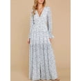 thumbnail image 3 of Women's Flower Print Long Dress Ruffled Long Sleeve V-Neck Slit A-Line Flowy Dress for Beach, Party, 3 of 9