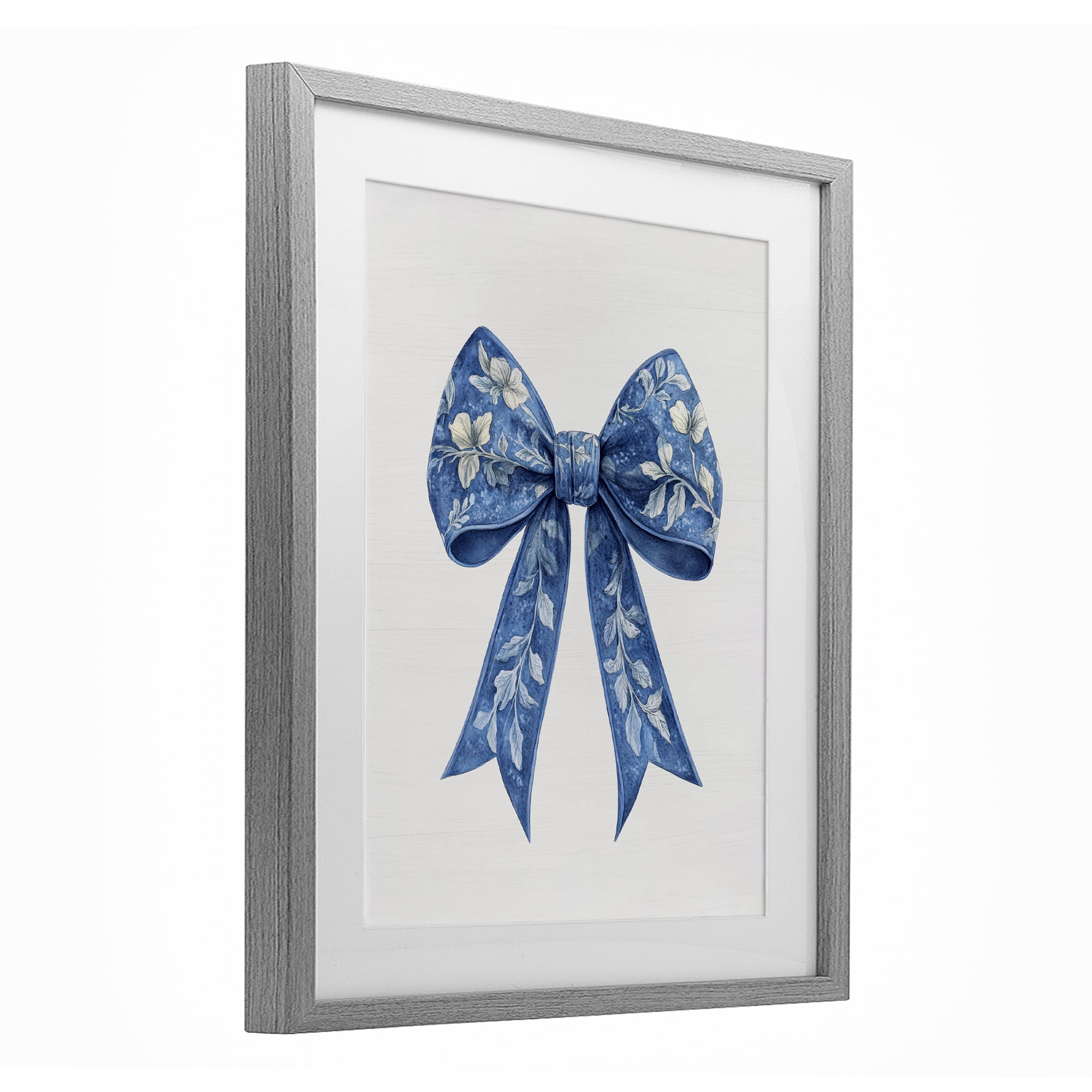 Intricate Florals Ribbon Gray Framed Print Under Glass, design by Lettered and Lined