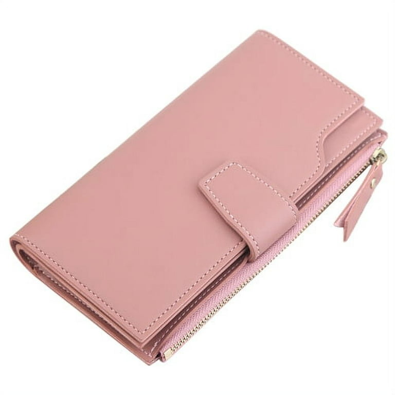 Visland Womens Wallet Genuine Leather Wallets Solid Color Large Capacity Cash Cluth Purses with Zipper Pocket