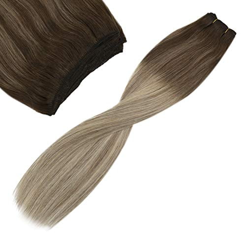 YoungSee 22inch Weft Human Hair Balayage Dark Brown Fading to Dark Ash  Blonde Mix Platinum Blonde Sew in Hair Extensions Human Hair One Piece Remy  Weft Weaves 100G/Bundle 