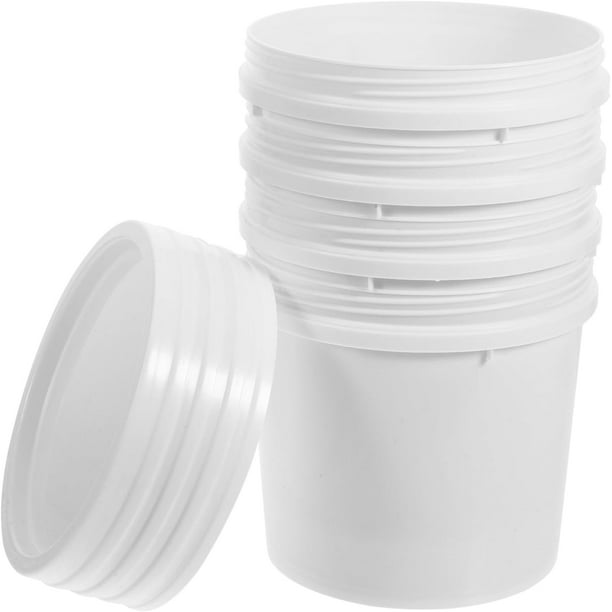 4 cubos de pintura de 500 ml, latas vacías de plástico con tapa, recipientes pequeños para guardar restos de pintura, color blanco.