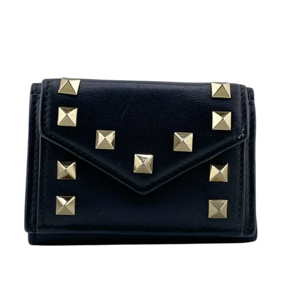 Pre-Owned Valentino Garavani Rockstud Tri-fold Wallet Black Women's