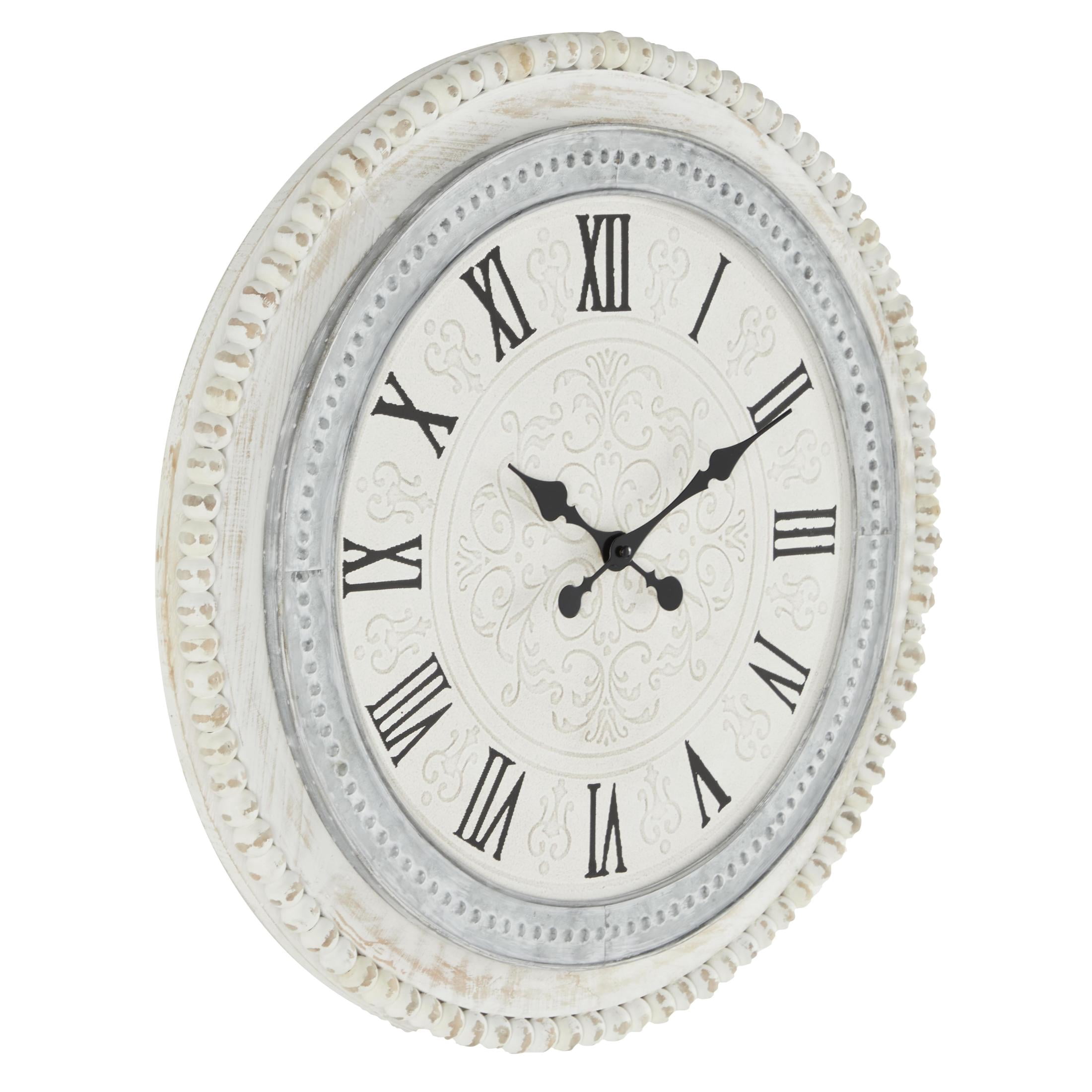 DecMode 22" White Wood Scroll Carved Beading Wall Clock
