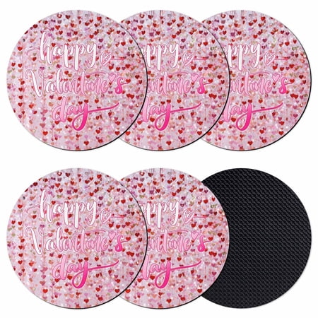 Valentine s Day Coasters Set of 6 Absorbent Coasters for Drinks Pink Love Heart Glitter Romantic Coaster for Desk Coffee Table Protection Home Decor House Warming Gifts 4
