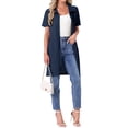 thumbnail image 4 of INSPIRE CHIC Women's Zipper Robes Waffle Short Sleeves Knee Length Lightweight House Coat Sleepwear Bathrobe with Pockets M Blue, 4 of 6