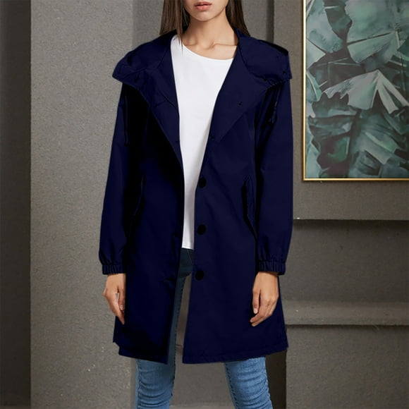 EGNMCR Womens Plaid Shacket Jacket Women's New Solid Hooded Windbreaker Casual Long Coat Women's Loose Large Outdoor Windbreaker Long Sleeve Hooded Casual Coat/Jacket Women Coat