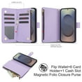thumbnail image 2 of for Samsung S24 Ultra Wallet Case with Zipper Pocket, RFID Blocking Card Slots, PU Leather Magnetic Clasp Kickstand Crossbody & Wrist Strap Rugged Protective Cover for Galaxy S24 Ultra, Purple, 2 of 11