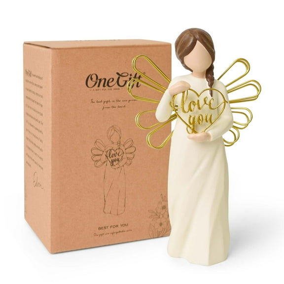 Love You Angel Figurine with Wire Wings – Hand-Painted Heart Sculpture for Home Decor & Gifting