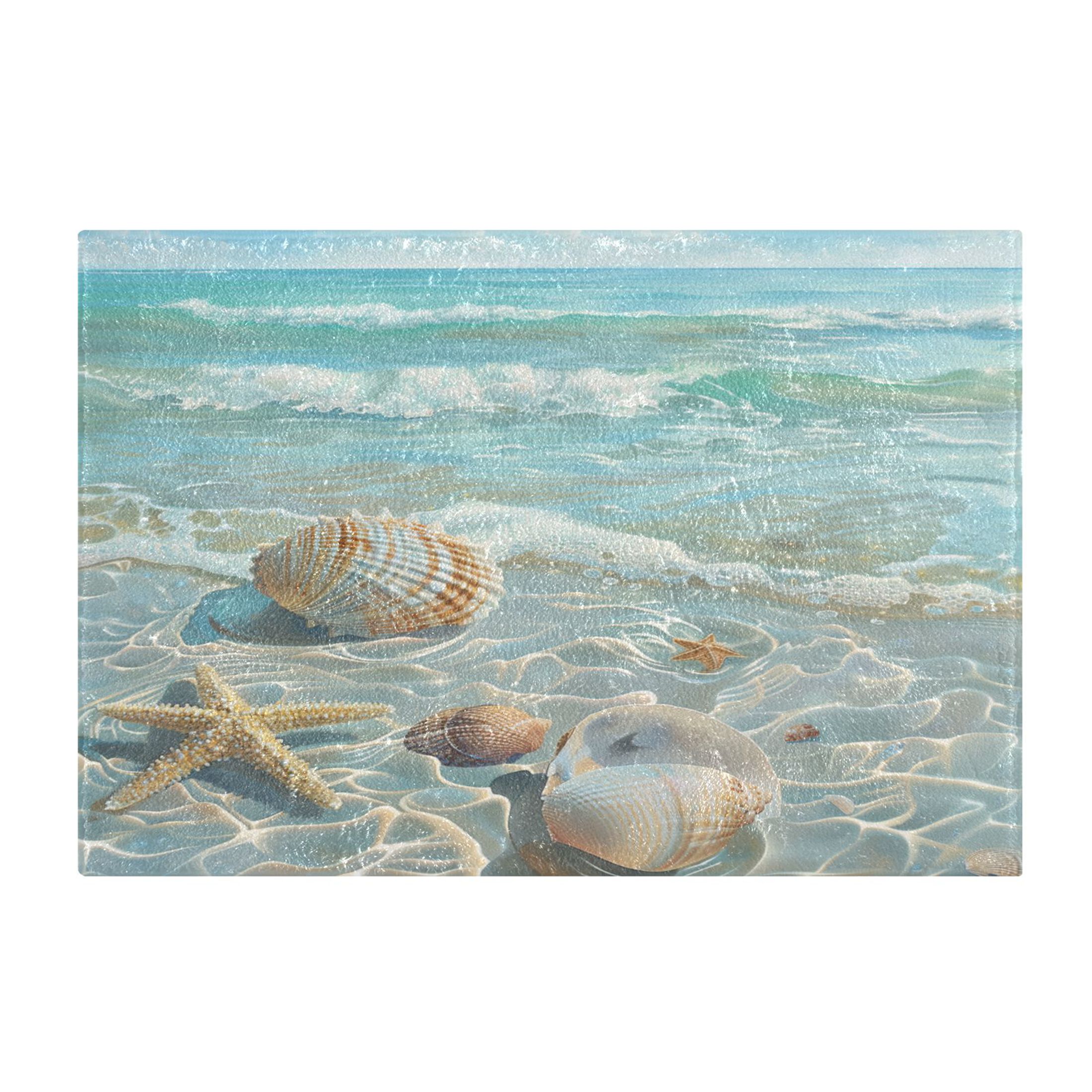 Toilet Rug Set Non-Slip Bathroom Rugs Soft Plush Machine Washable Contour Bath Mat Seashells Sea Stars Beach 24x20/24x16