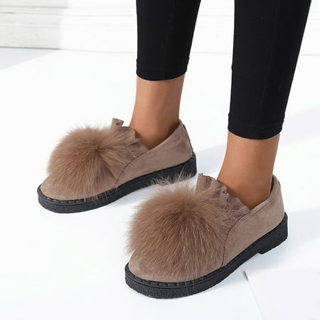 

Cathalem Shoes for Women Sling Back Ladies Fashion Retro Solid Color Suede Wool Ball Comfortable Flat Wedge Wide Women Shoes Khaki 6.5