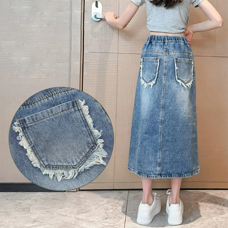 5 6 7 8 9 10 11 12 13 Year Teen Girls Denim Skirt New Fashion Korean Version Split Long Skirt Children Clothing Birthday Present Walmart