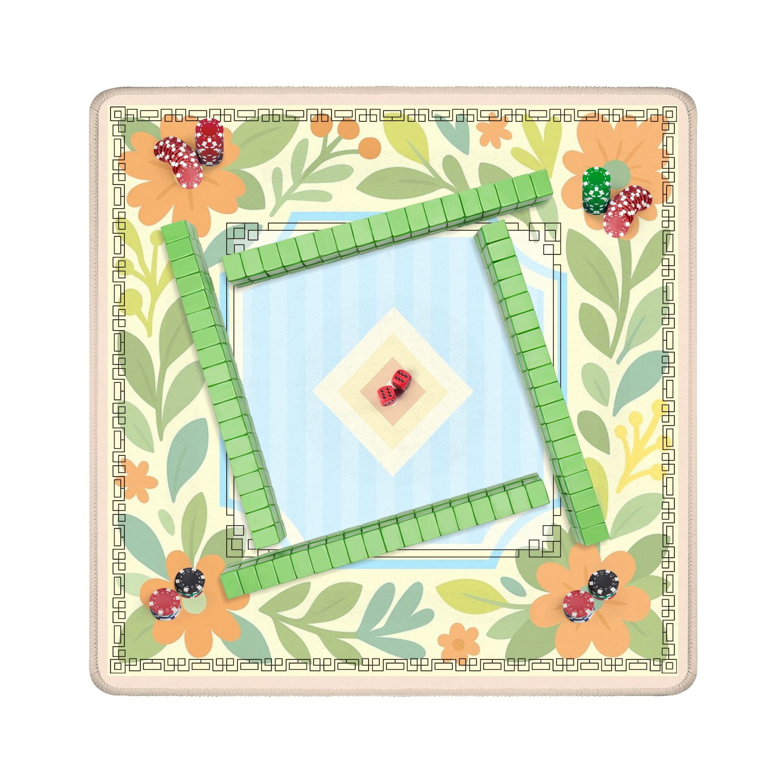 Mahjong Mat 31.5" x 31.5" Floral Soft Pastels Geometric Centerpiece Anti-Slip and Noise Reduction Symmetry Design Mahjong Tiles Table Cover for Dominoes Poker Card Board and Tile Games
