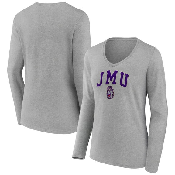 Women's Gray James Madison Dukes Campus Long Sleeve V-Neck T-Shirt