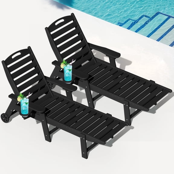 SUUNYN Wood Look HDPE Outdoor Chaise Lounge Chair, Rolling Pool Lounger, Aqua