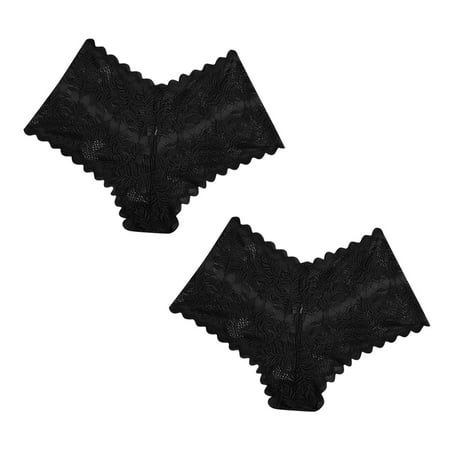 uublik Value 2-Pack  Panties for Women High Waist Breathable Briefs Soft Underpants Ladies Stretch Panties Lace Underwear Black
