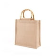 thumbnail image 1 of Sackcloth Handbag Simple Style Storage Bag Natural Beige Sackcloth Handbag Waterproof Film Coated Sackcloth Handbag with Craftsmanship Bamboo Handle Stylish Square Sackcloth Bag, 1 of 8