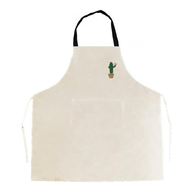 Cactus Print Apron with Pocket, Adjustable PVC Kitchen Cooking Apron, Unisex Protective Smock for Cooking, Cleaning