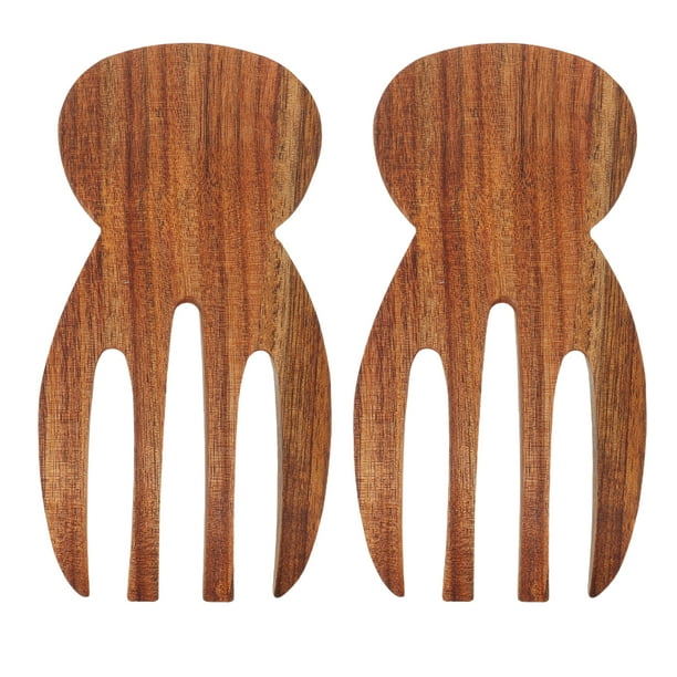 Juego de pinzas de madera para ensalada (2 unidades): Pinzas, cuchara y tenedor para servir ensalada, ideales para mezclar, revolver y cocinar. Utensilios de cocina de madera.