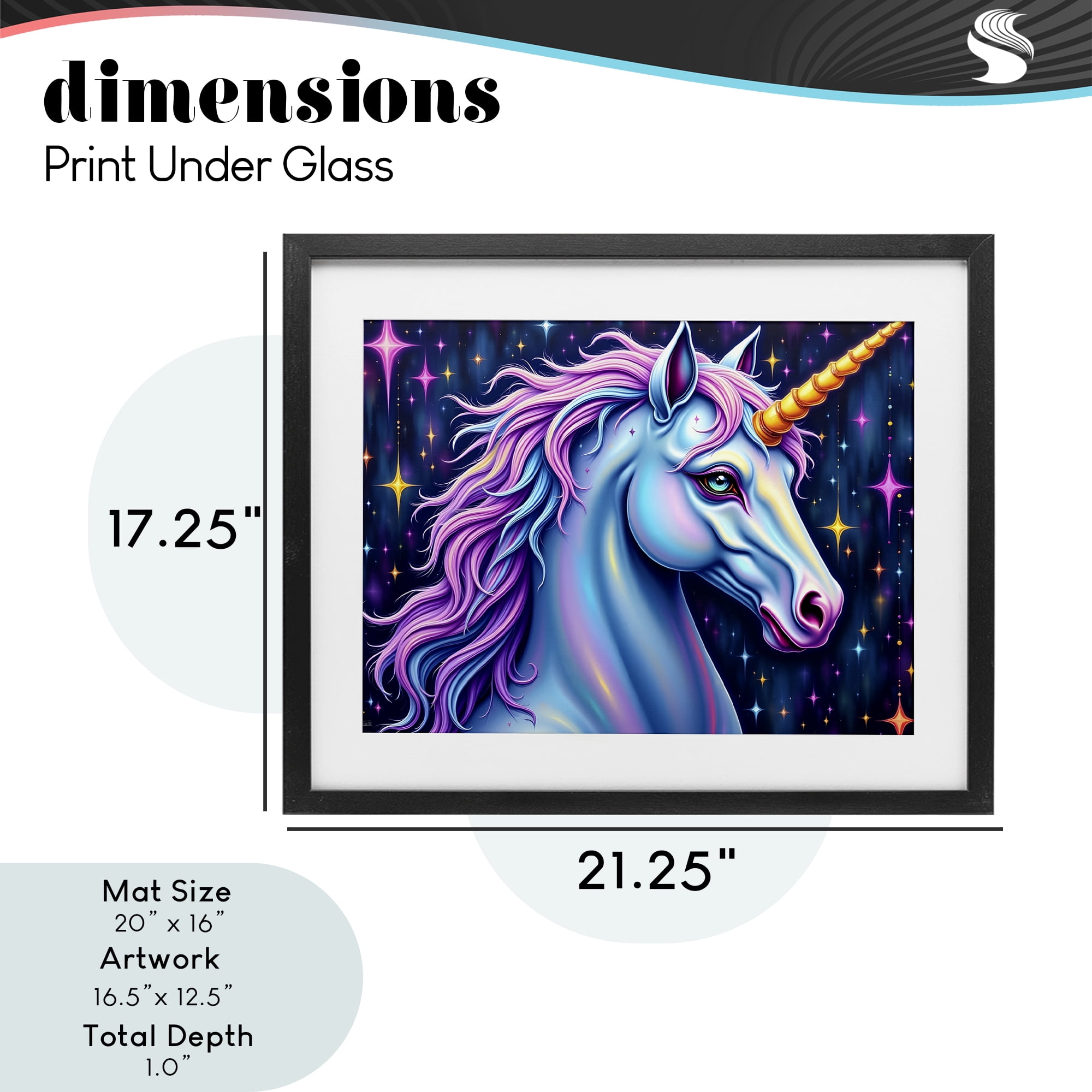 Stupell Industries Star Dancer Unicorn Black Framed Print Under Glass, design by Tabz Jones